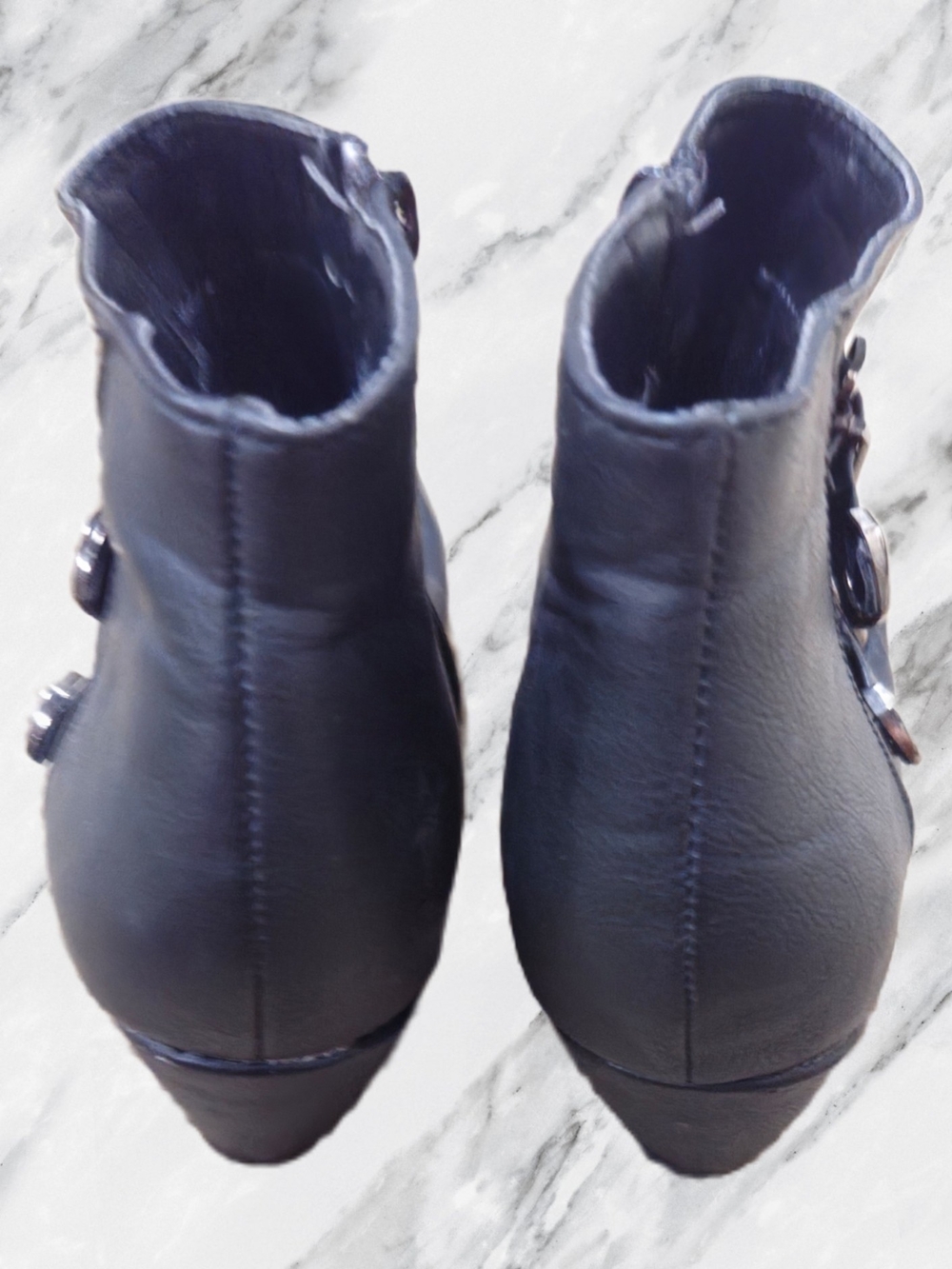 Black Wedge Ankle Boots with Buckle Detail - Picture 4 of 6
